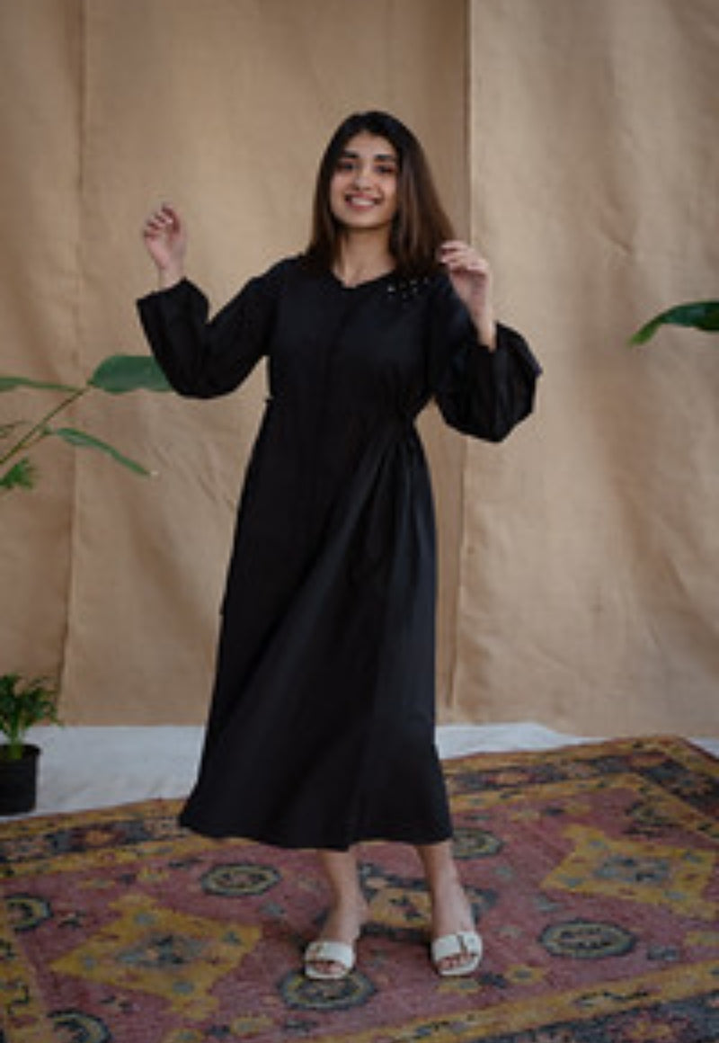 TIECO DyeVerse - Black Poplin Cotton Embroidered Dress