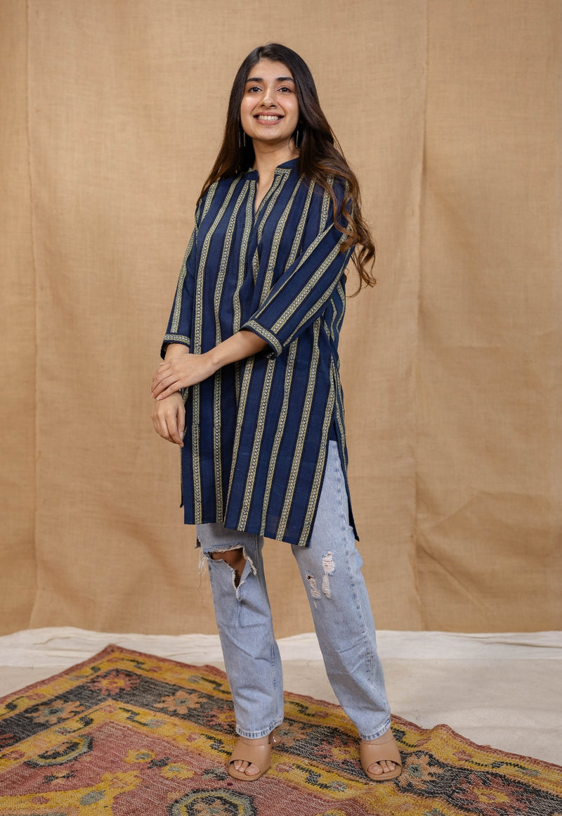 Hiba Indigo Ajrakh Cotton Straight Kurta