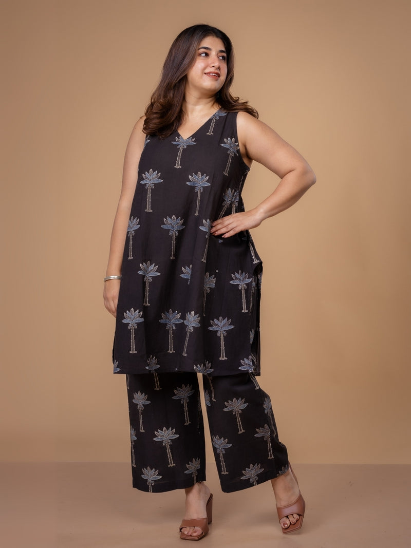 Arvika Black Ajrakh Cotton A Line Co-Ord Set