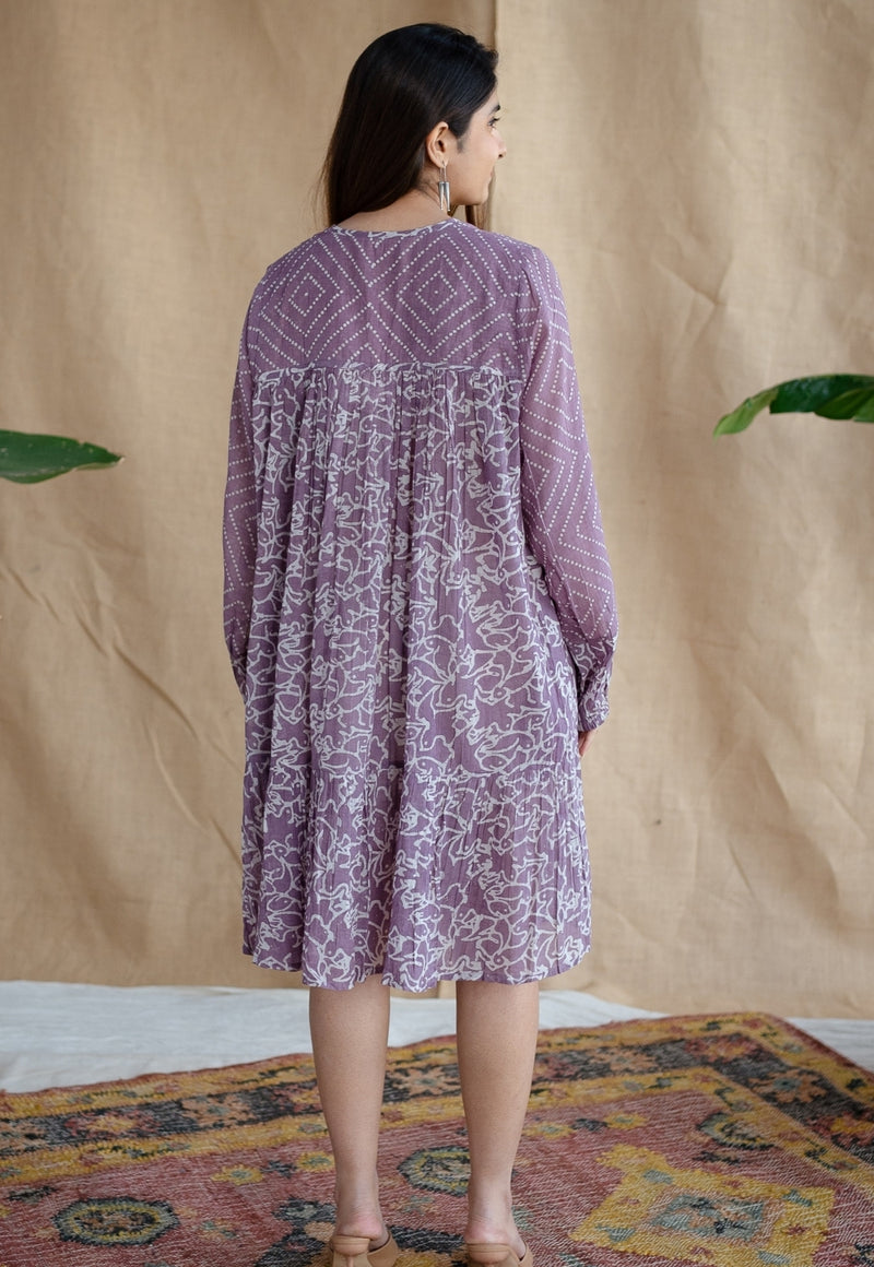 Aanvi Lavender Batik MulMul Cotton Loose Dress