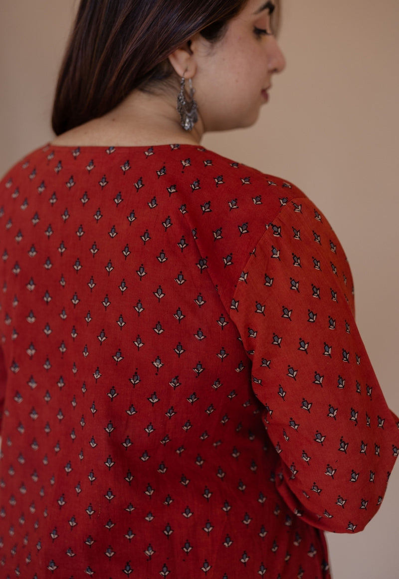 Mayuri Red Ajrakh Cotton Straight Kurta