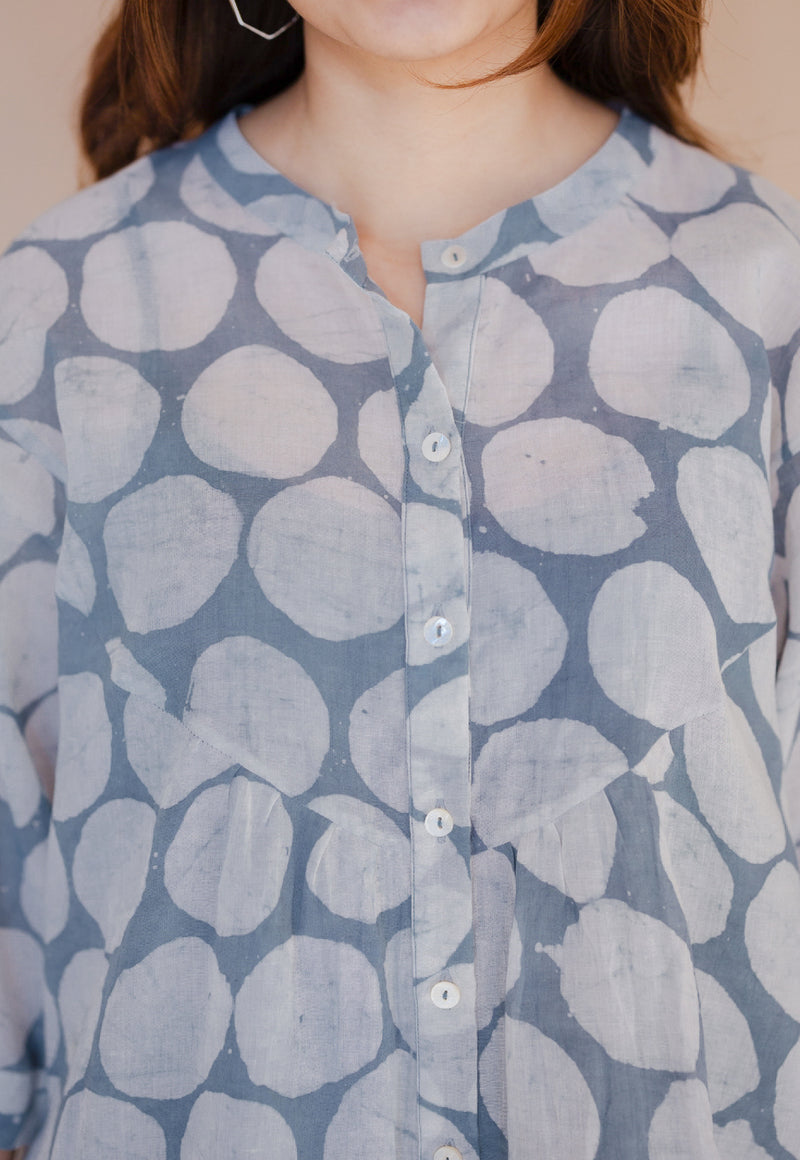 Mysha Blue Batik MulMul Straight Short Top with Slip