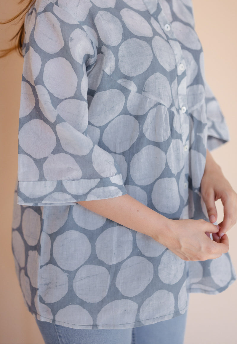 Mysha Blue Batik MulMul Straight Short Top with Slip