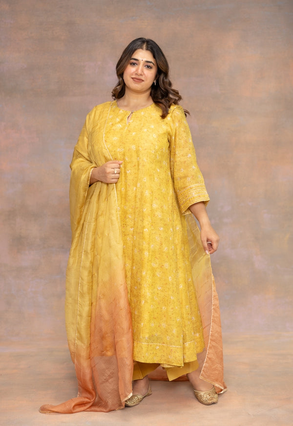 Rosa Yellow Solid Ombre Kota Doria Silk Dupatta with Mukaish Detailing