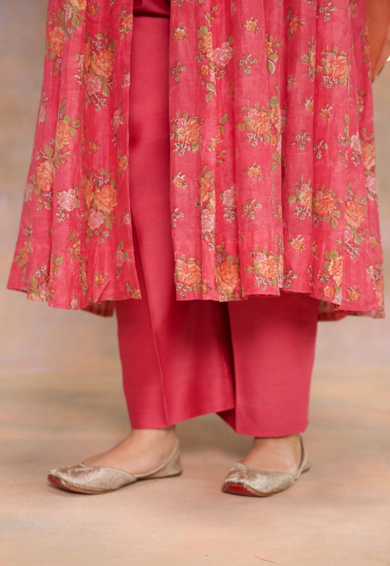 Yashi Pink Solid Chanderi Silk Straight Pant