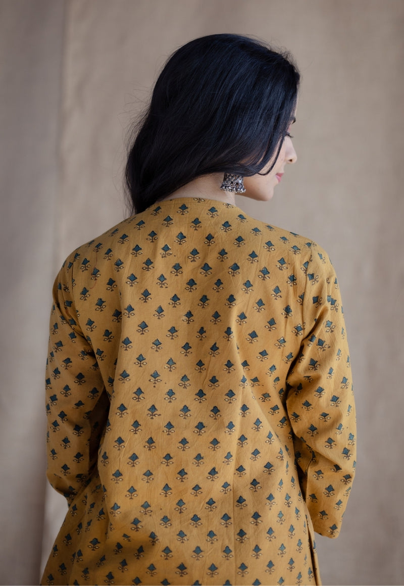 Hania Mustard Ajrakh Cotton Straight Short Top