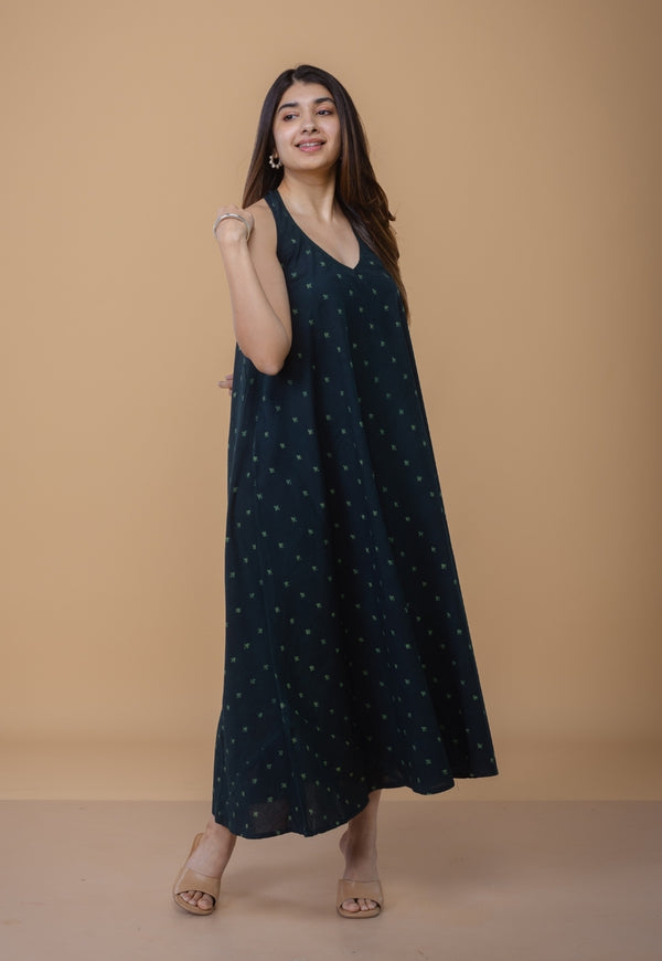 Tashi Green Dabu Cotton A Line Dress