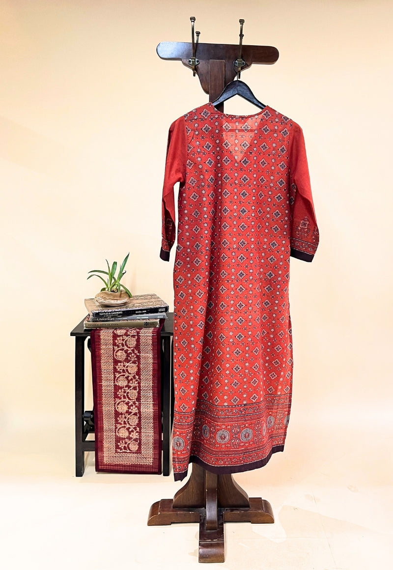 Elisha Red Ajrakh Cotton Straight Kurta