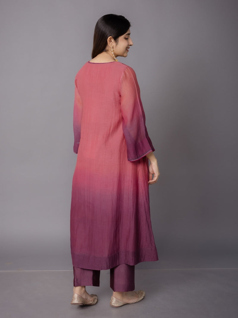 Dipti Red Ombre Chanderi Silk A Line Kurta