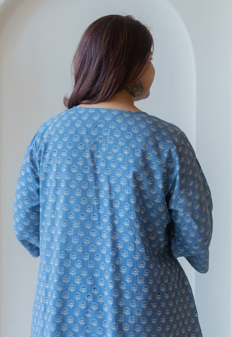 Shaili Blue Ajrakh Cotton A Line Kurta