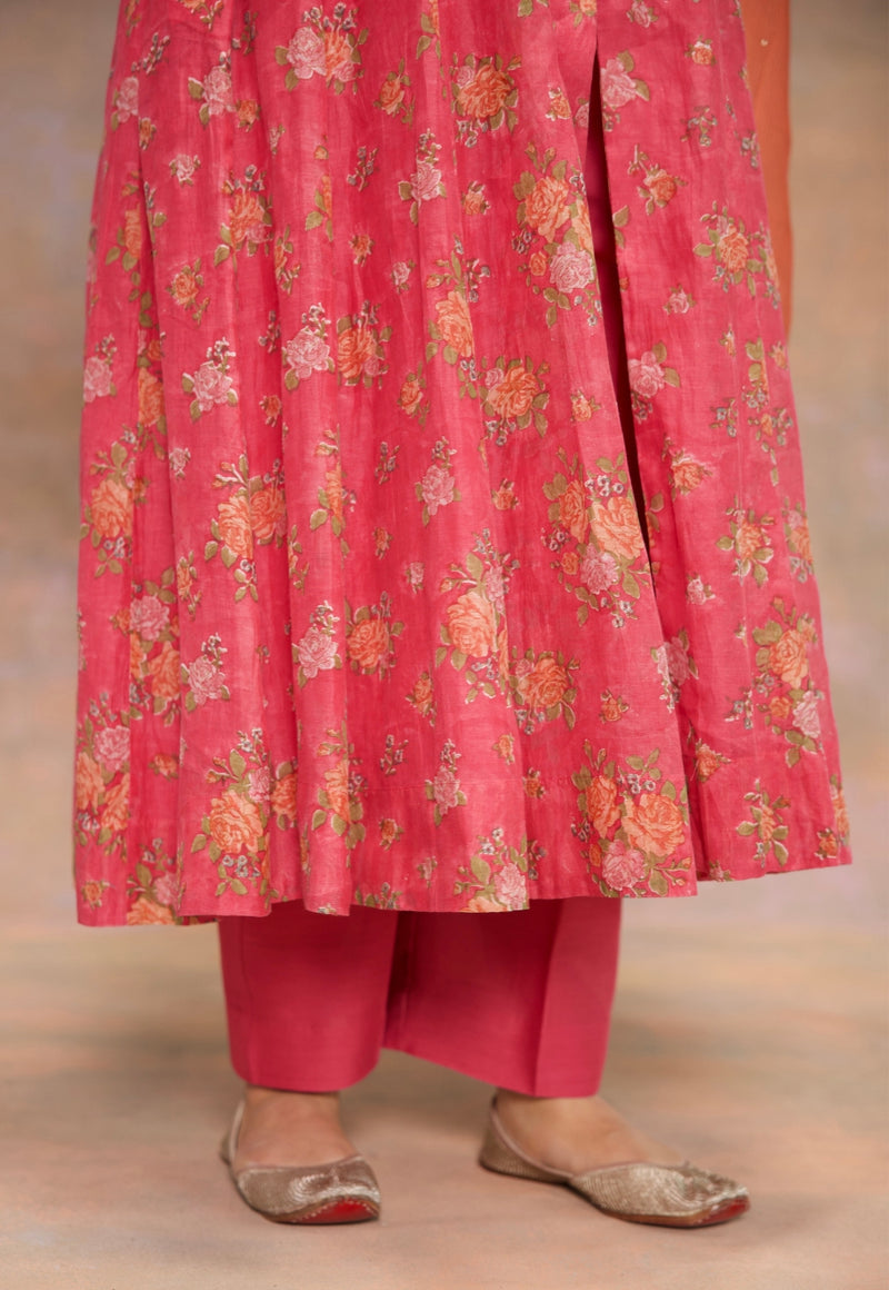 Yashi Pink Solid Chanderi Silk Straight Pant