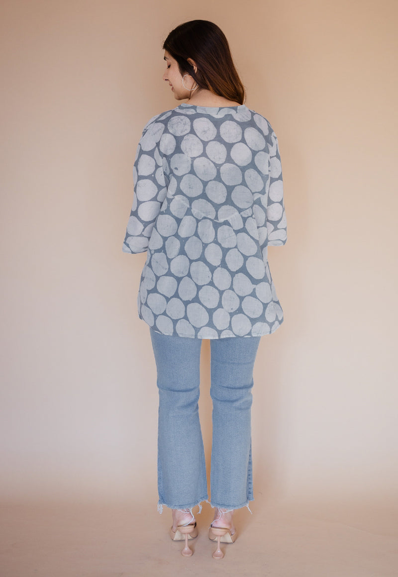 Mysha Blue Batik MulMul Straight Short Top with Slip