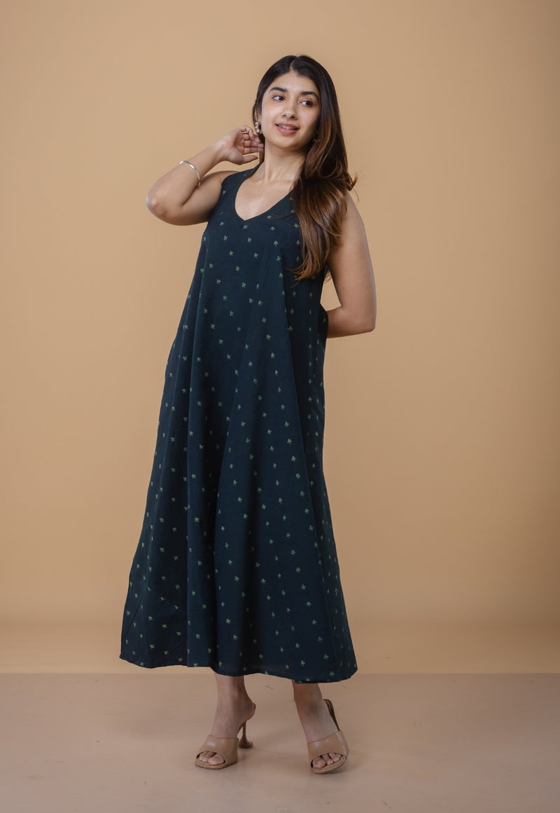 Tashi Green Dabu Cotton A Line Dress