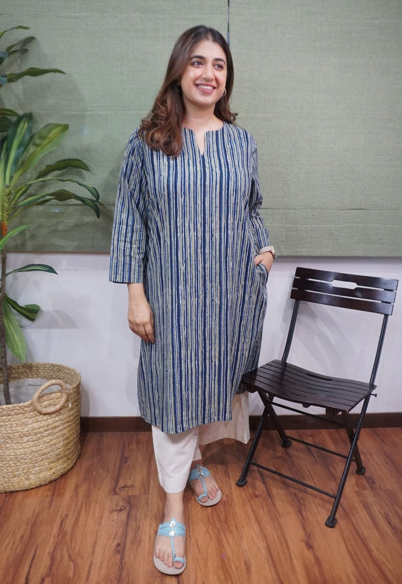 Blue Ajrakh Cotton Kurta