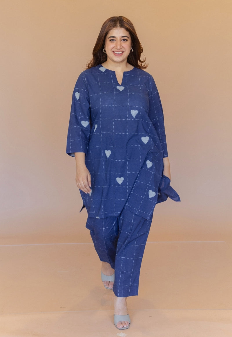 Anvi Blue Dabu Cotton Straight Short Top