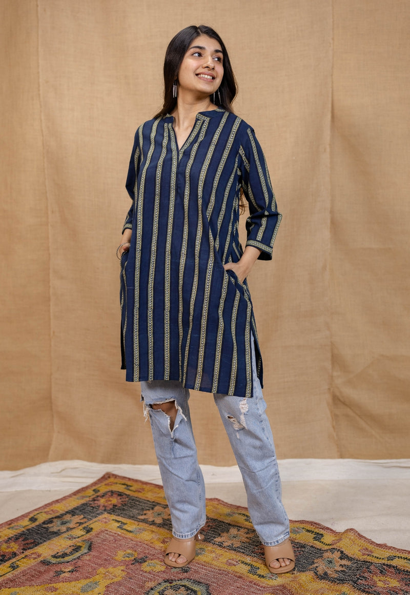 Hiba Indigo Ajrakh Cotton Straight Kurta