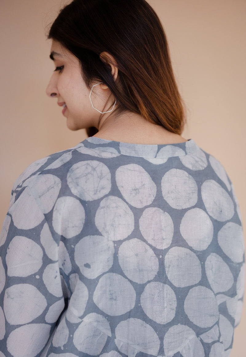 Mysha Blue Batik MulMul Straight Short Top with Slip