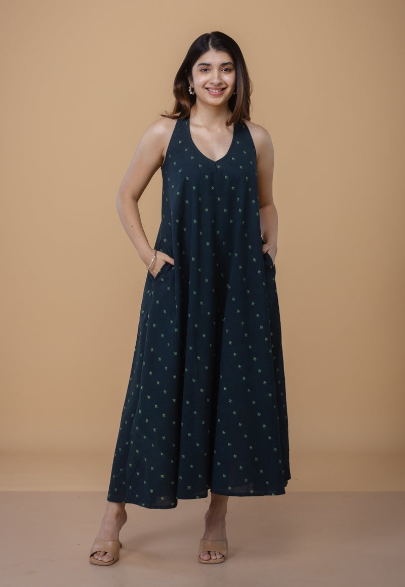 Tashi Green Dabu Cotton A Line Dress