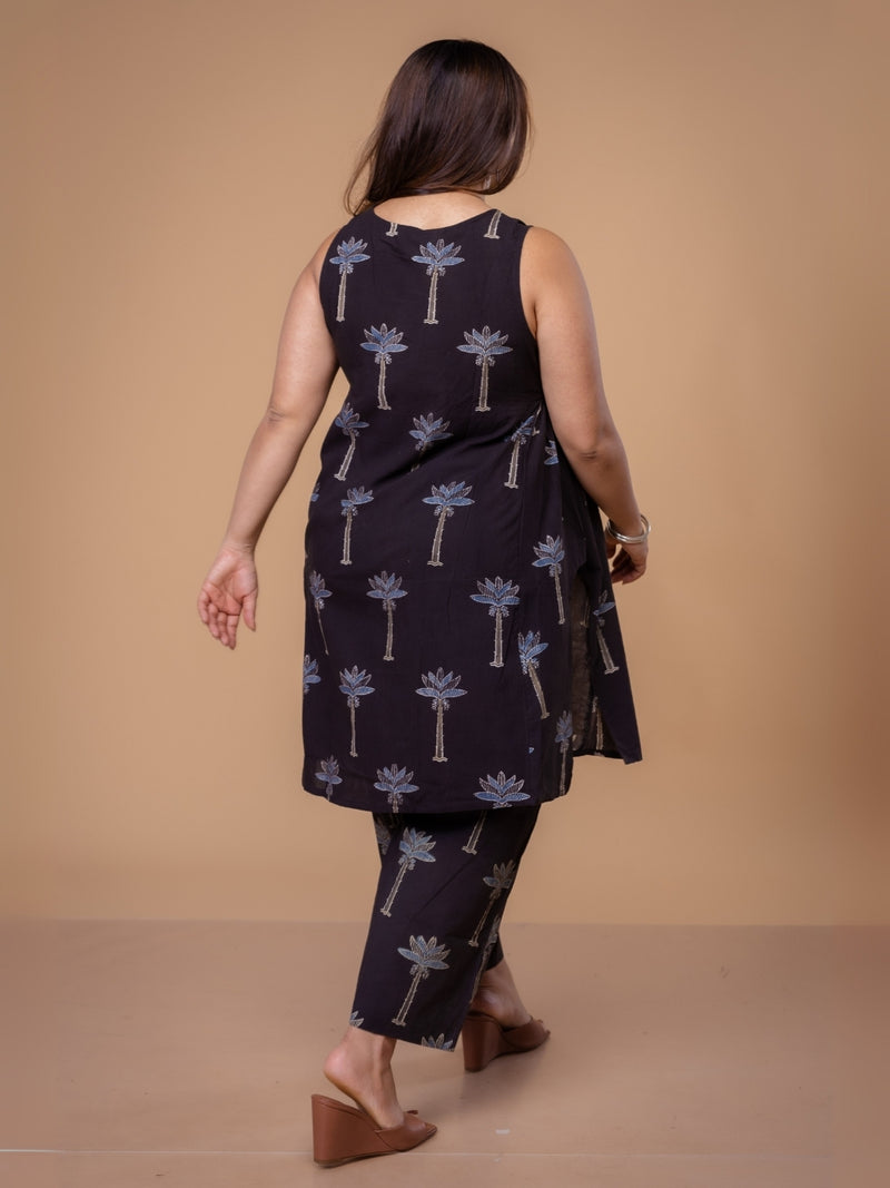 Arvika Black Ajrakh Cotton A Line Co-Ord Set