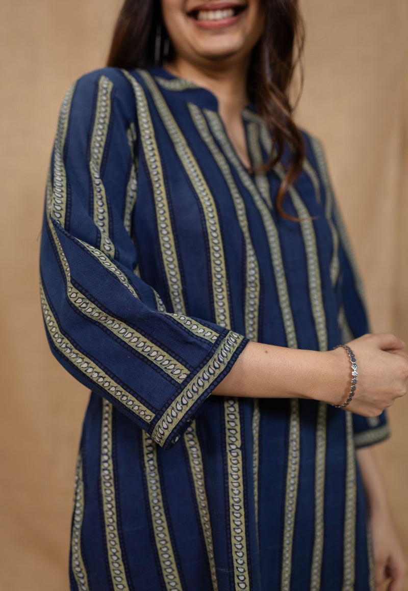 Hiba Indigo Ajrakh Cotton Straight Kurta