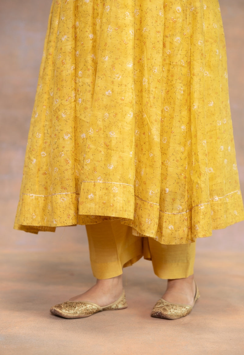 Yashi Yellow Solid Chanderi Silk Straight Pant