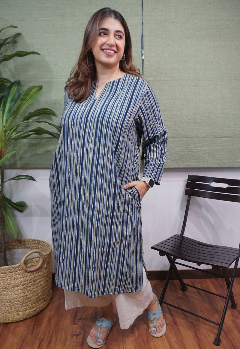 Blue Ajrakh Cotton Kurta