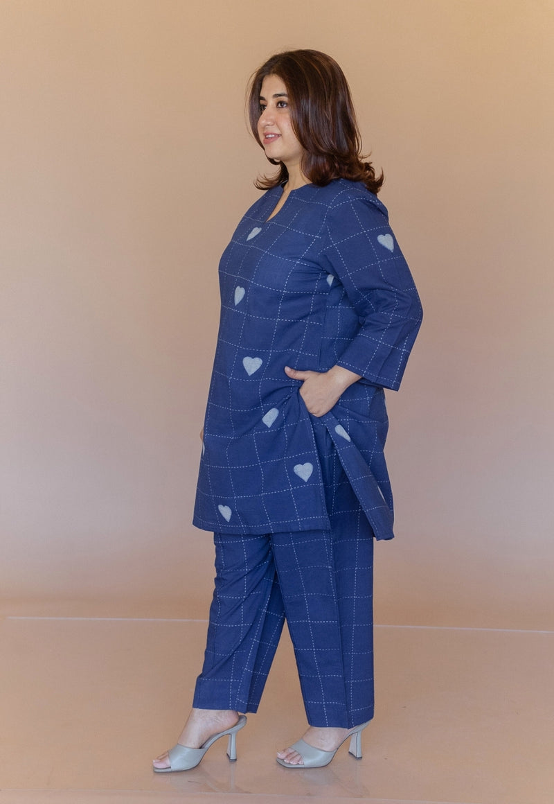 Anvi Blue Dabu Cotton Straight Short Top