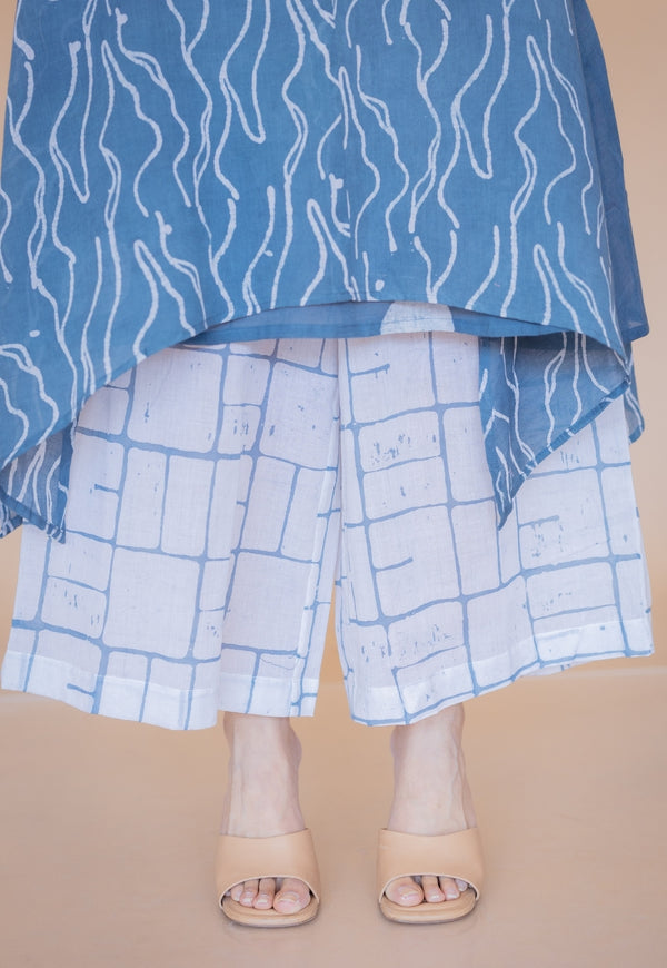 Aqsa Blue Batik MulMul Wide Pant