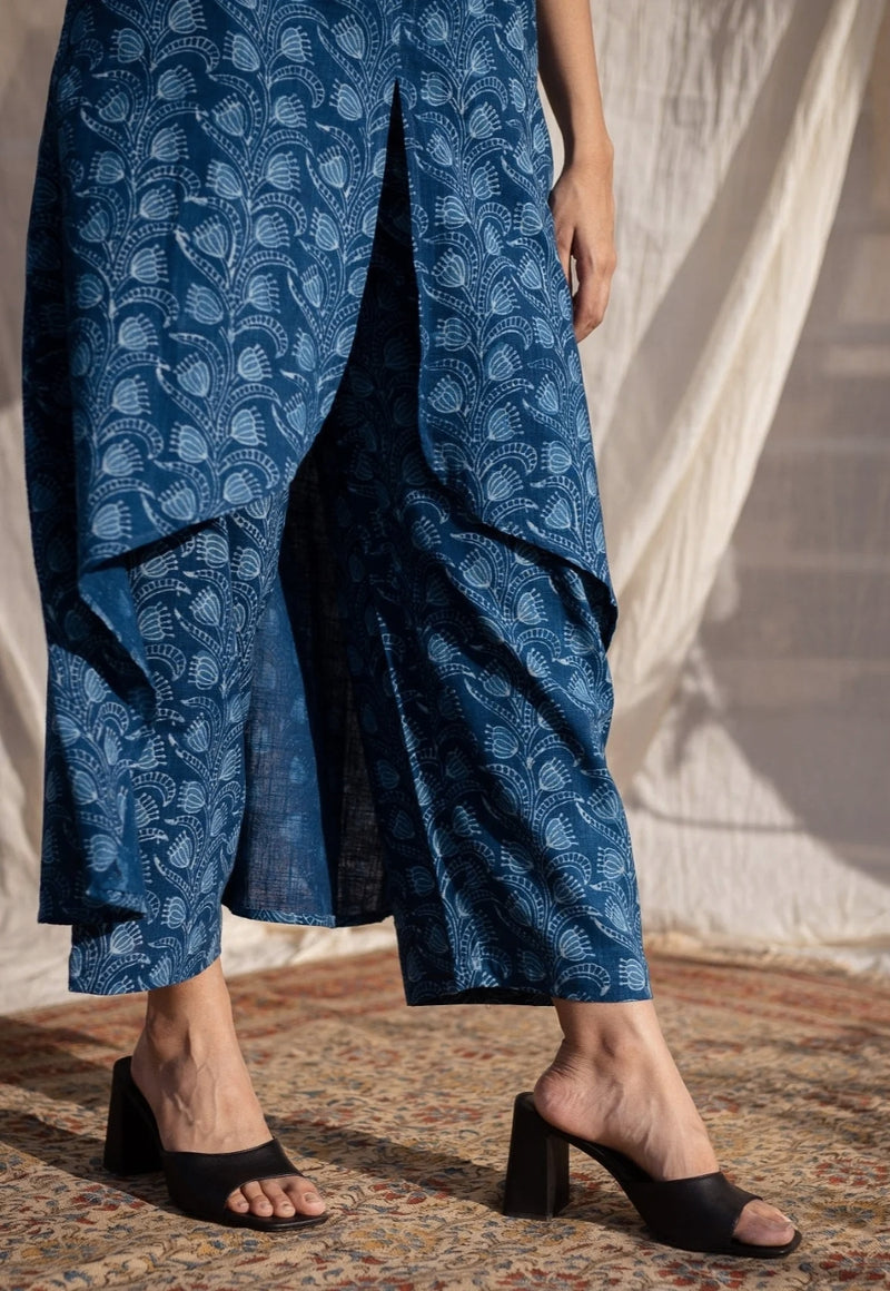 Nitisha Dabu Indigo Slub Cotton Co-Ord Set