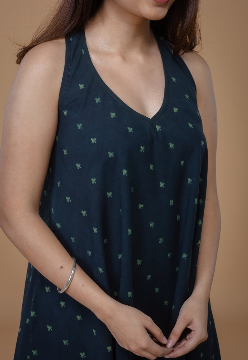 Tashi Green Dabu Cotton A Line Dress