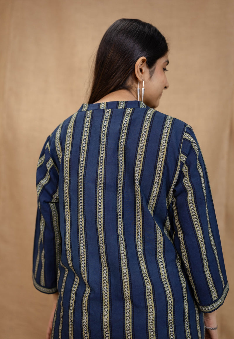 Hiba Indigo Ajrakh Cotton Straight Kurta