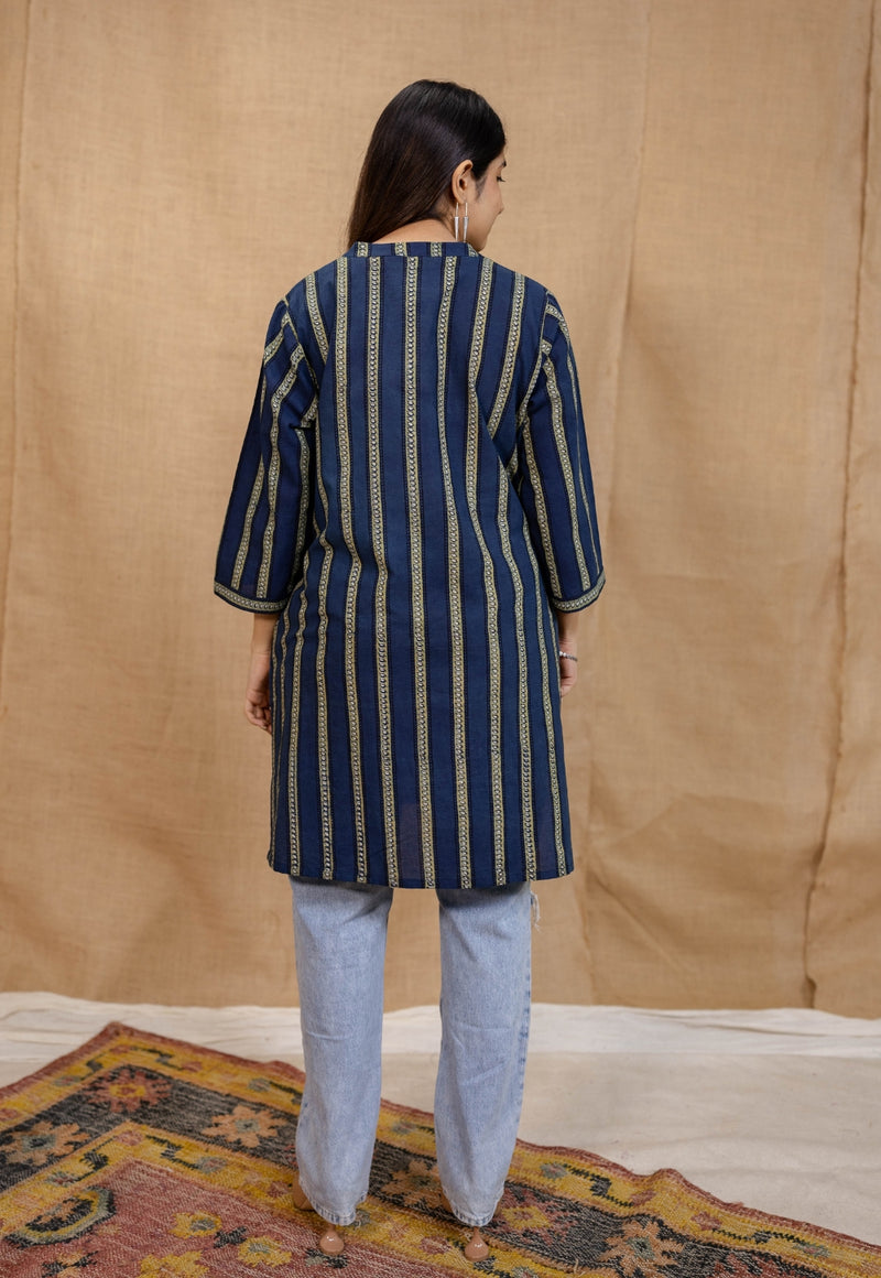 Hiba Indigo Ajrakh Cotton Straight Kurta