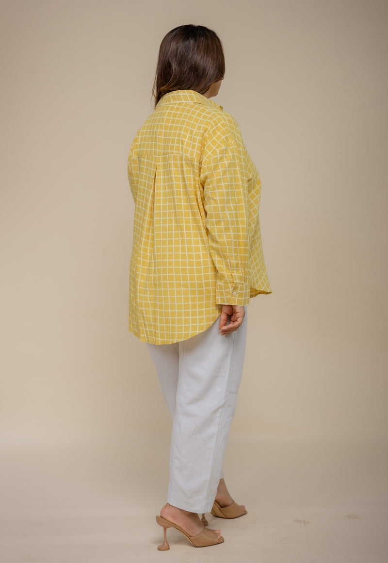Ruhi Yellow Hand Block Print Slub Cotton Anti-Fit Shirt