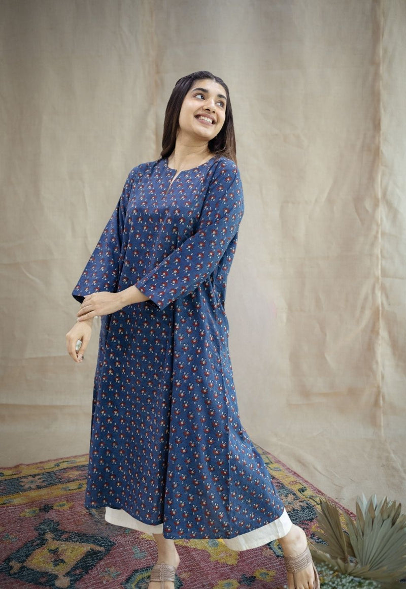 Malika Indigo Ajrakh Cotton Kali Kurta