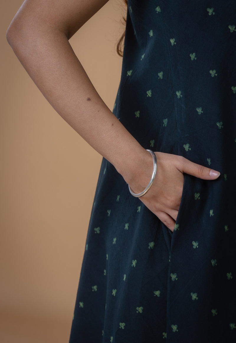 Tashi Green Dabu Cotton A Line Dress