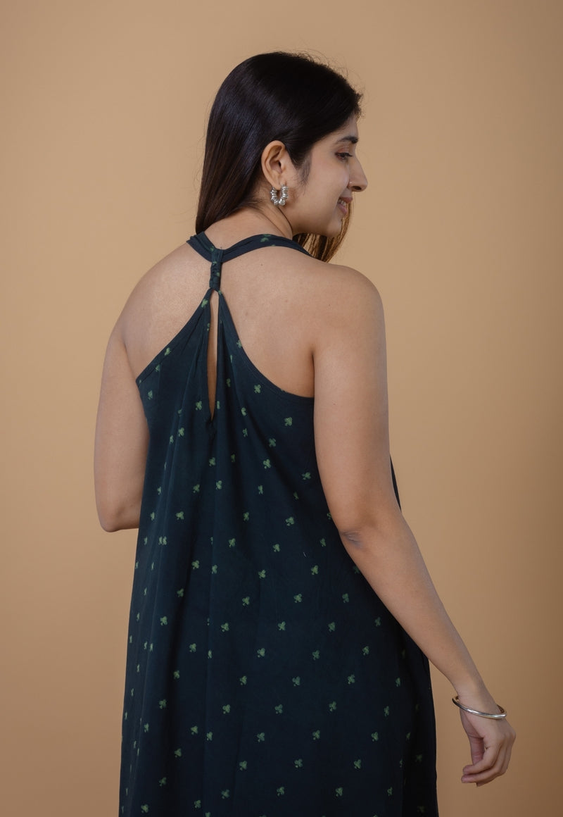 Tashi Green Dabu Cotton A Line Dress