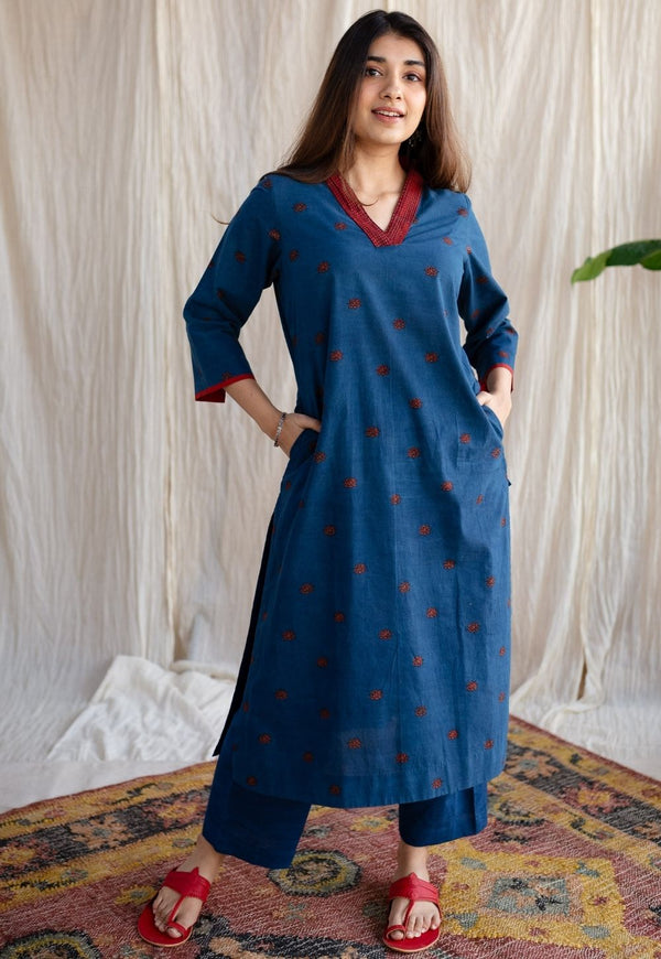 Kamal Indigo Ajrakh Cotton Straight Kurta