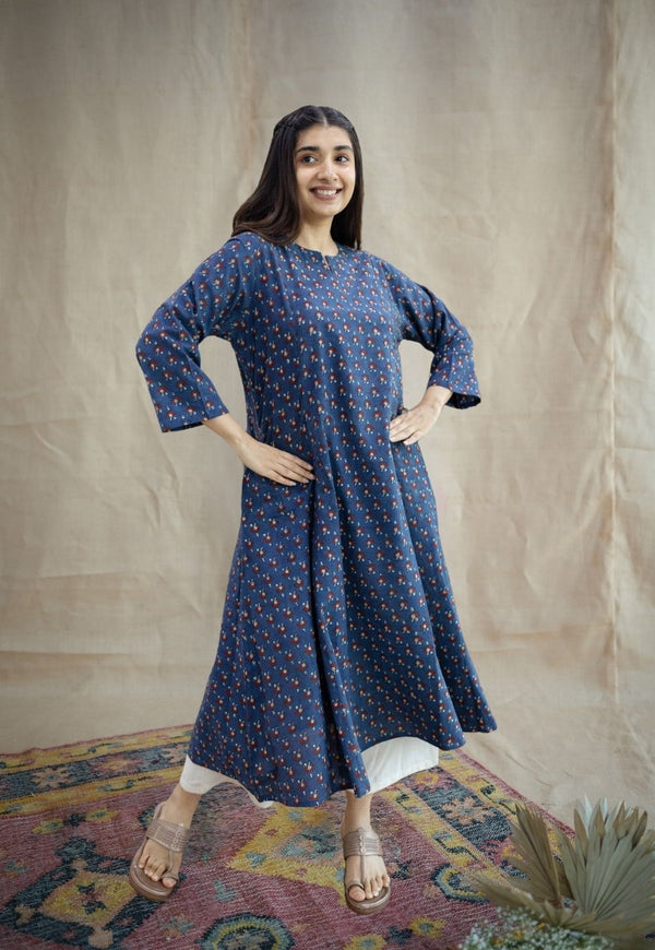 Malika Indigo Ajrakh Cotton Kali Kurta