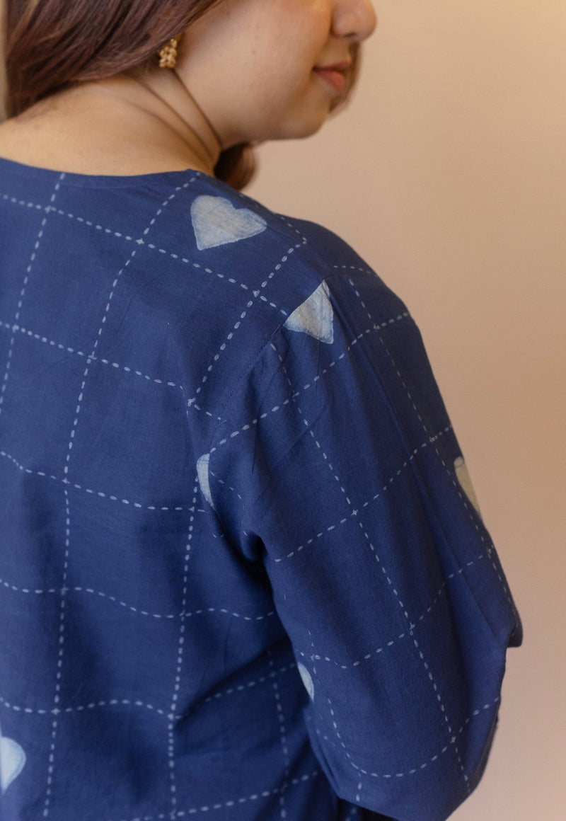 Anvi Blue Dabu Cotton Straight Short Top