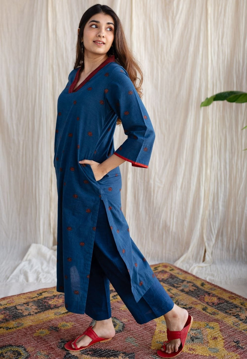 Kamal Indigo Ajrakh Cotton Straight Kurta