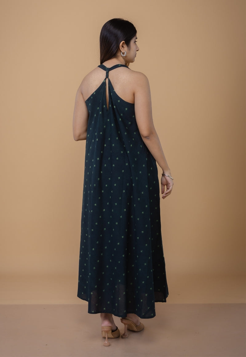 Tashi Green Dabu Cotton A Line Dress