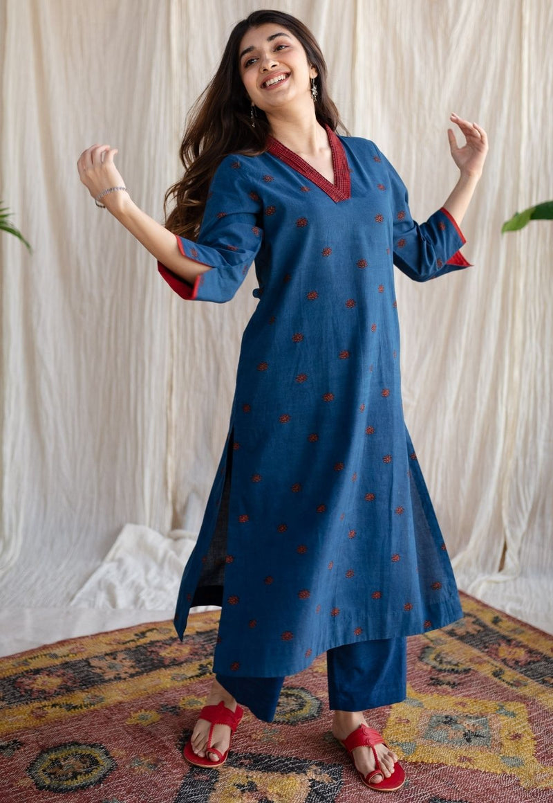 Kamal Indigo Ajrakh Cotton Straight Kurta