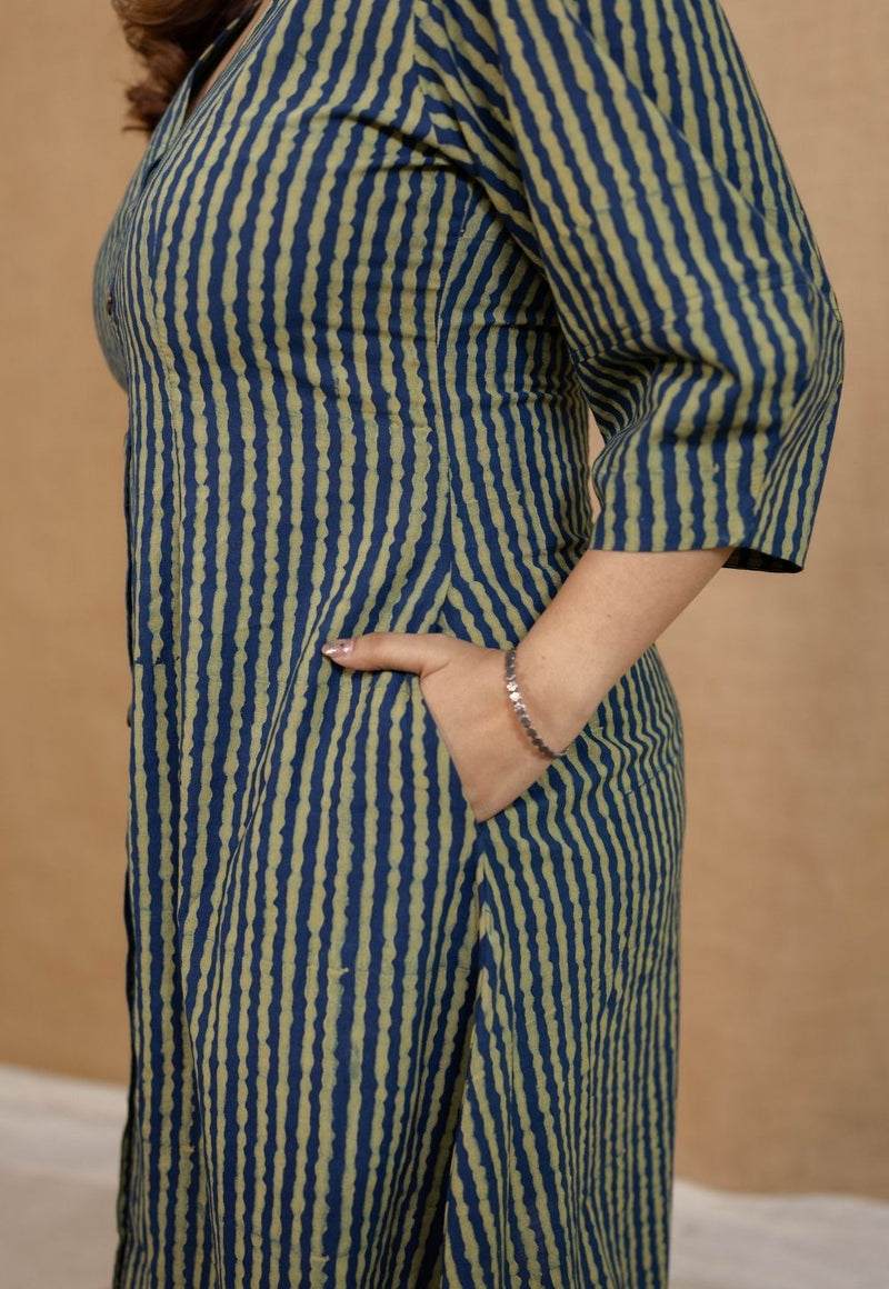 Nimit Indigo Ajrakh Cotton A Line Dress