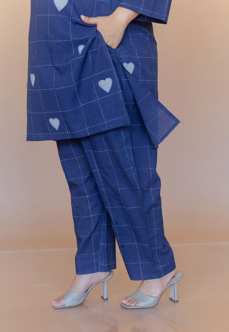 Anvi Blue Dabu Cotton Straight Short Top