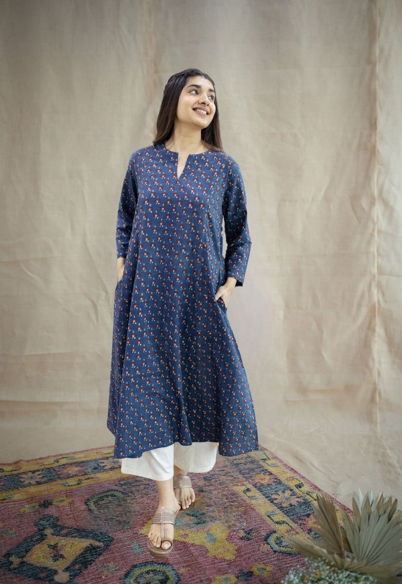 Malika Indigo Ajrakh Cotton Kali Kurta