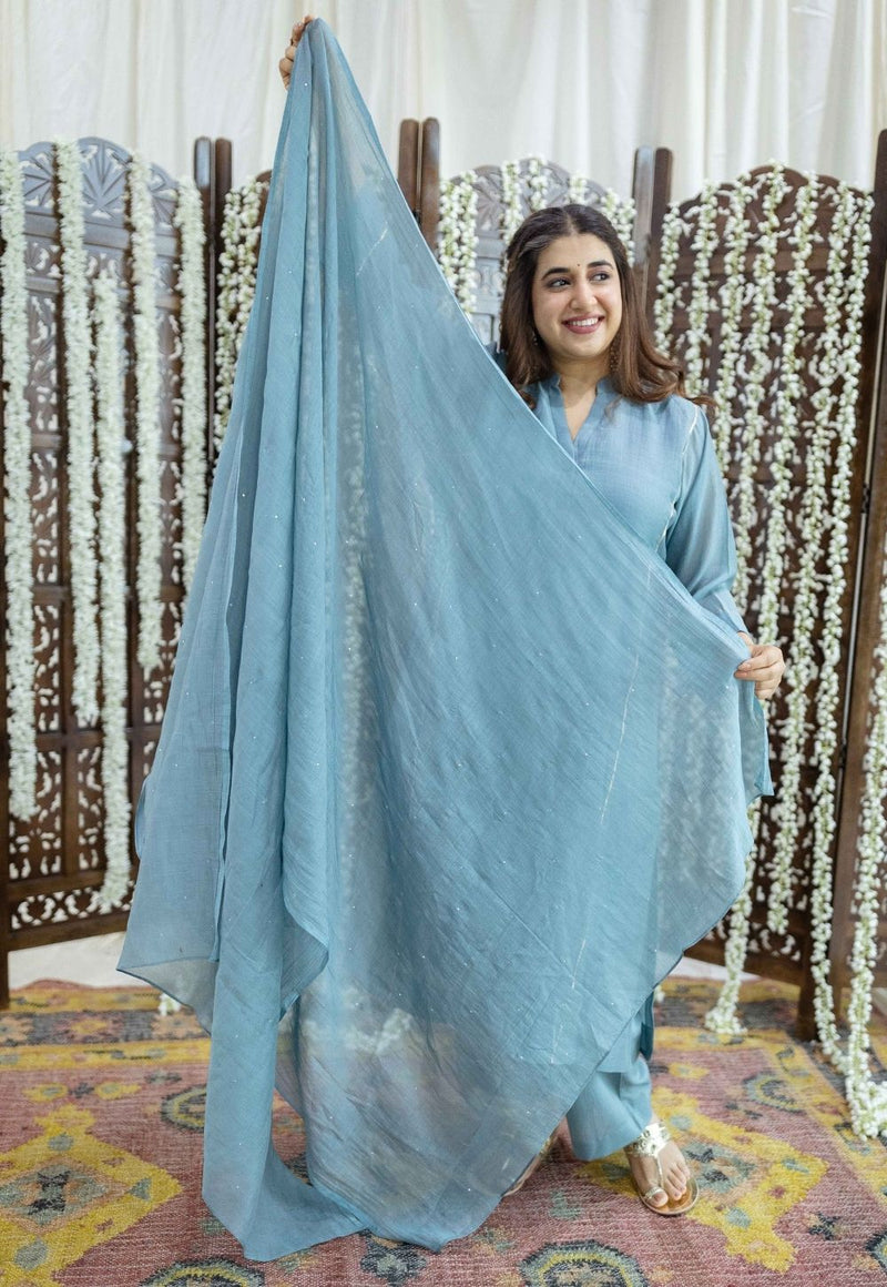 Tarani Light Blue Jhabba Kali Chanderi Silk Gota Patti Kurta Set (Set of 3)