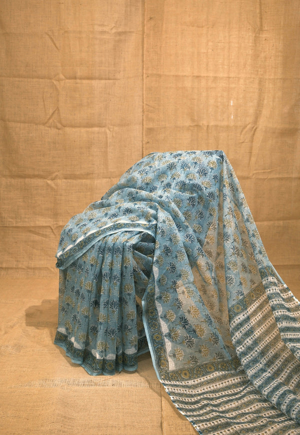 Green Butta Sanganeri Hand Block Print Kota Doria Saree