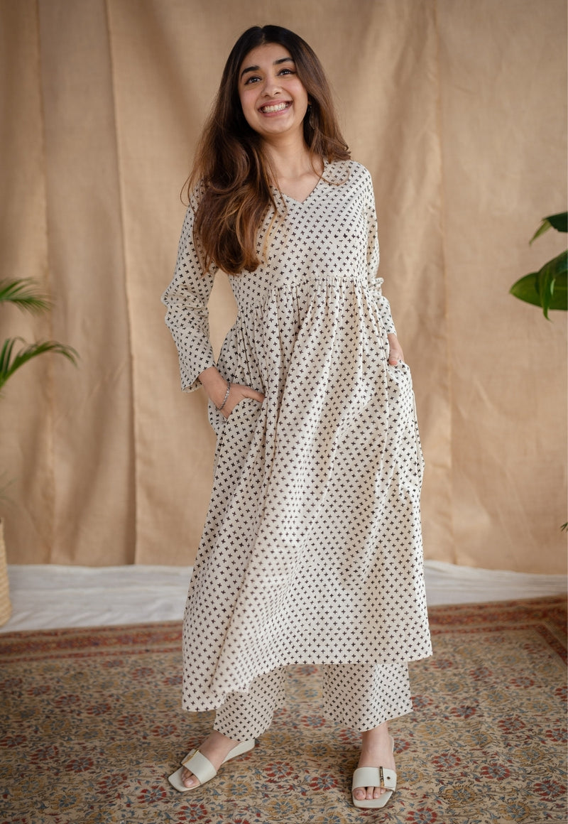 Saesha Beige Fakira Mul Cotton A Line Kurta