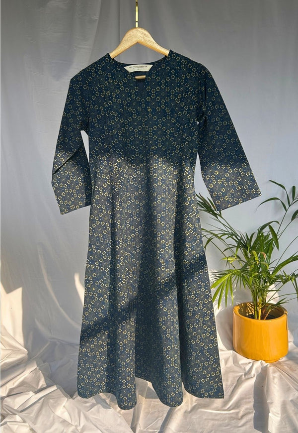 Malika Indigo Ajrakh Cotton Kali Kurta