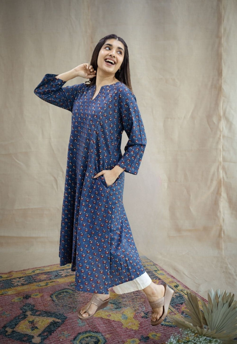 Malika Indigo Ajrakh Cotton Kali Kurta